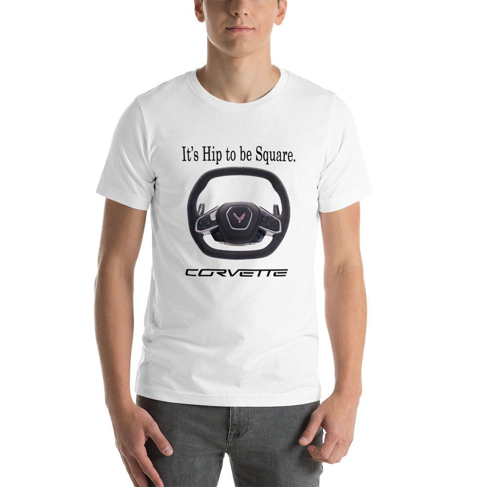 Corvette C8 Its Hip to be Square Steering Wheel Short-Sleeve T-Shirt - Vette1 - C8 Men's T-Shirts
