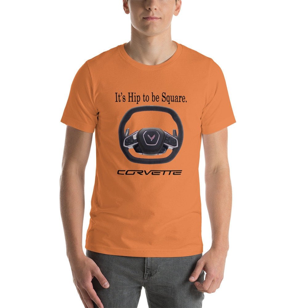 Corvette C8 Its Hip to be Square Steering Wheel Short-Sleeve T-Shirt - Vette1 - C8 Men's T-Shirts