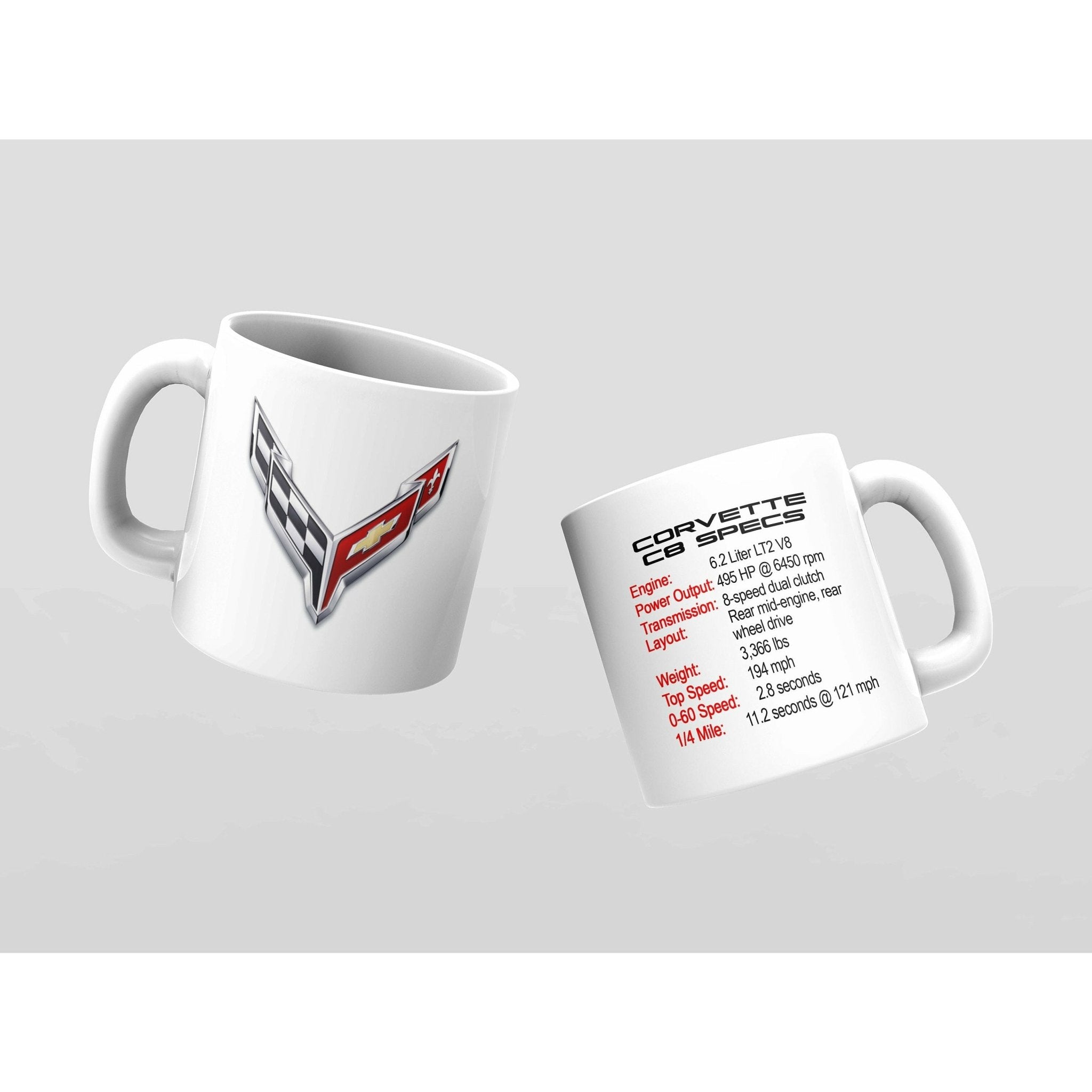Corvette C8 Logo & Specification White Ceramic Coffee Mug, 11 oz. - Vette1 - C8 Coffee Mugs