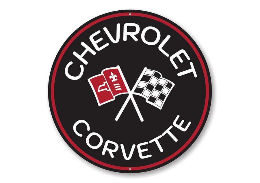 Corvette Crossed Flags Sign - Vette1 - Misc. Metal Signs