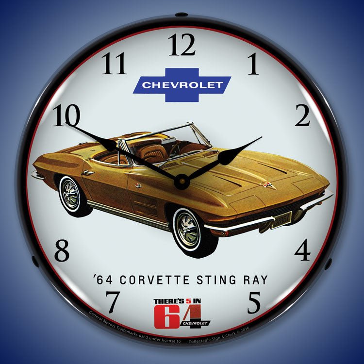 1964 C2 Corvette Stingray 14” Backlit LED Clock - Vette1 - C2 Clocks