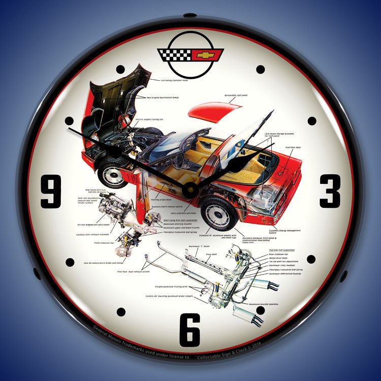 C4 Corvette Tech 14" Backlit LED Clock - Vette1 - C4 Clocks