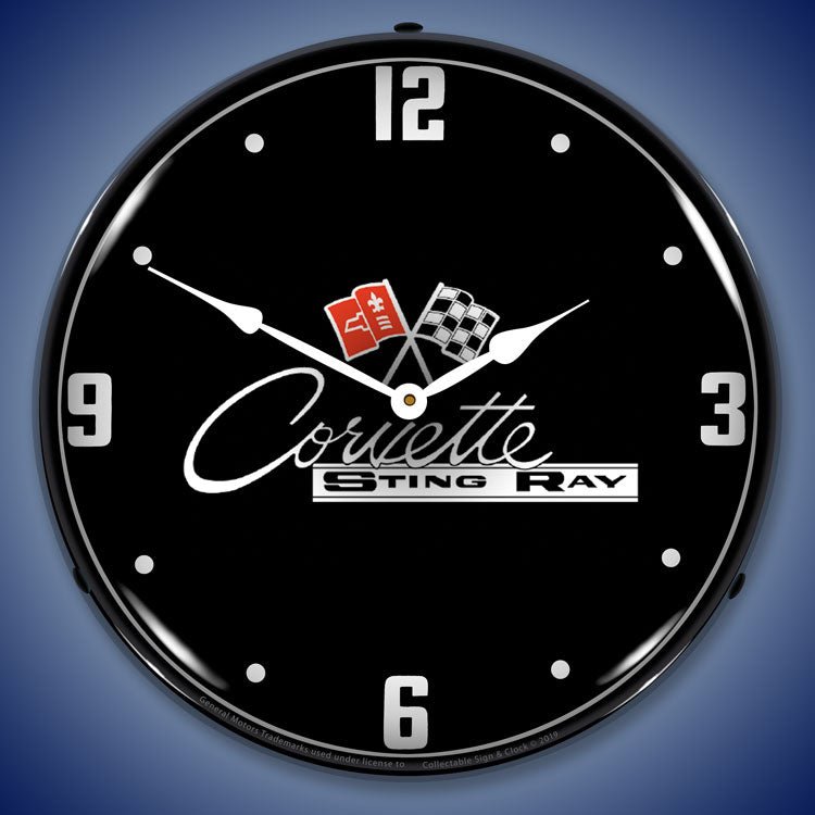 C1 Corvette 14” Black Tie Backlit LED Clock - Vette1 - C2 Clocks