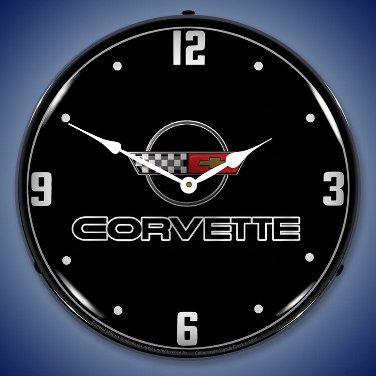 C4 Corvette 14” Black Tie Backlit LED Clock - Vette1 - C4 Clocks