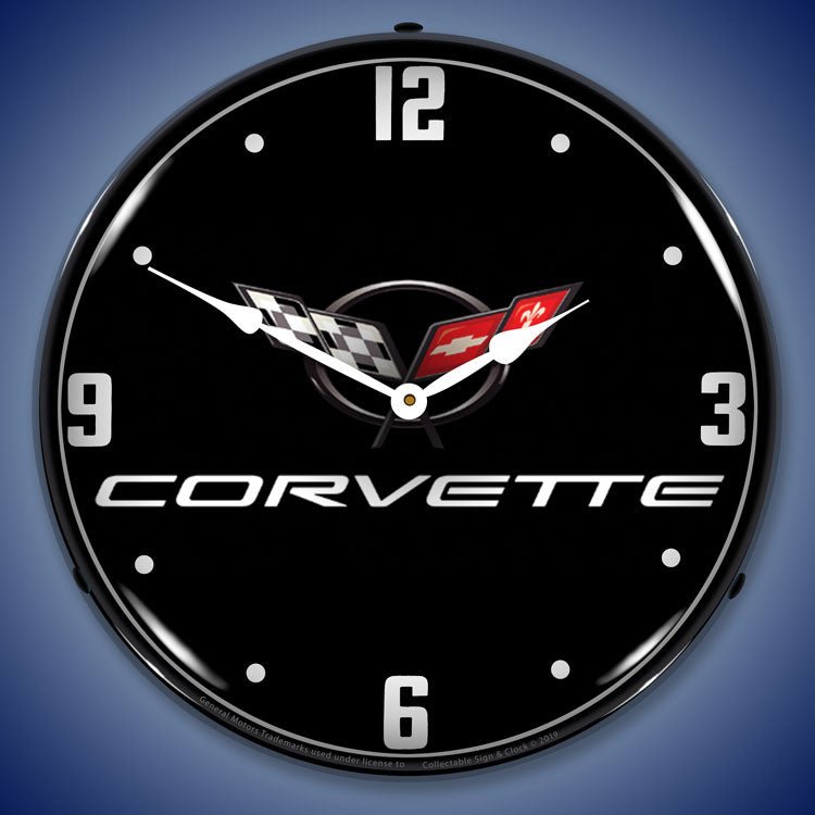 C5 Corvette 14” Black Tie Backlit LED Clock - Vette1 - C5 Clocks
