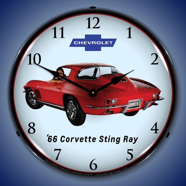 1966 C2 Corvette Stingray 14” Backlit LED Clock - Vette1 - C2 Clocks