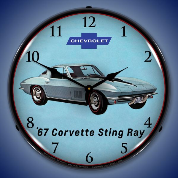 1967 C2 Corvette Stingray 14” Backlit LED Clock - Vette1 - C2 Clocks
