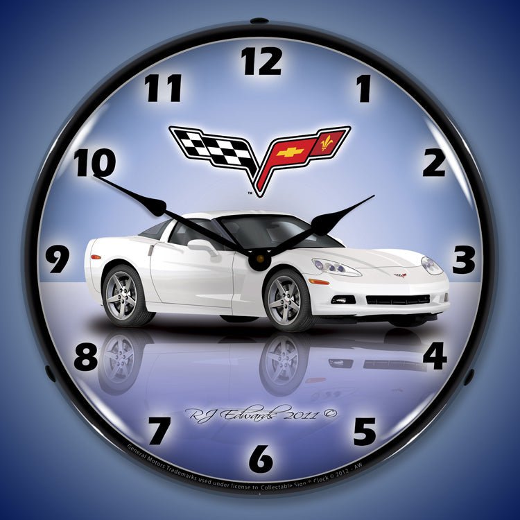 C6 Corvette Artic White 14” Backlit LED Clock - Vette1 - C6 Clocks