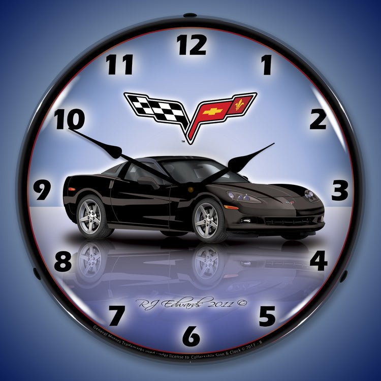 C6 Corvette Black 14” Backlit LED Clock - Vette1 - C6 Clocks