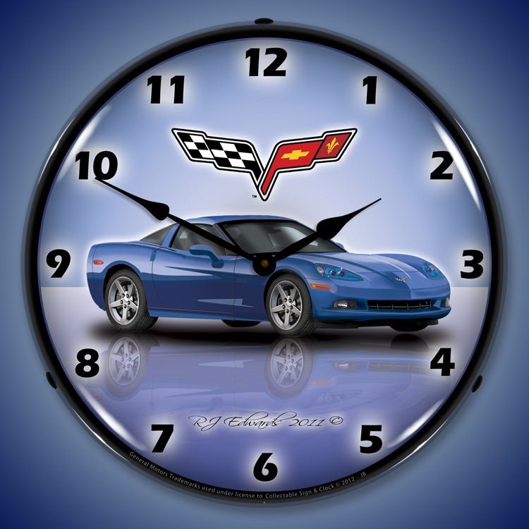 C6 Corvette Jetstream Blue 14” Backlit LED Clock - Vette1 - C6 Clocks