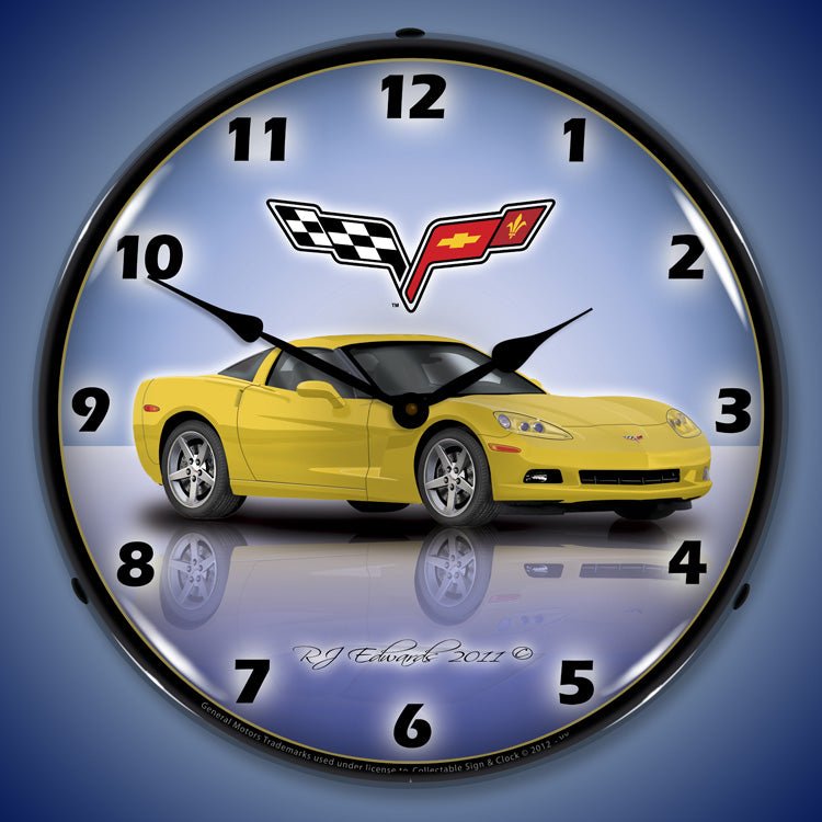 C6 Corvette Velocity Yellow 14” Backlit LED Clock - Vette1 - C6 Clocks