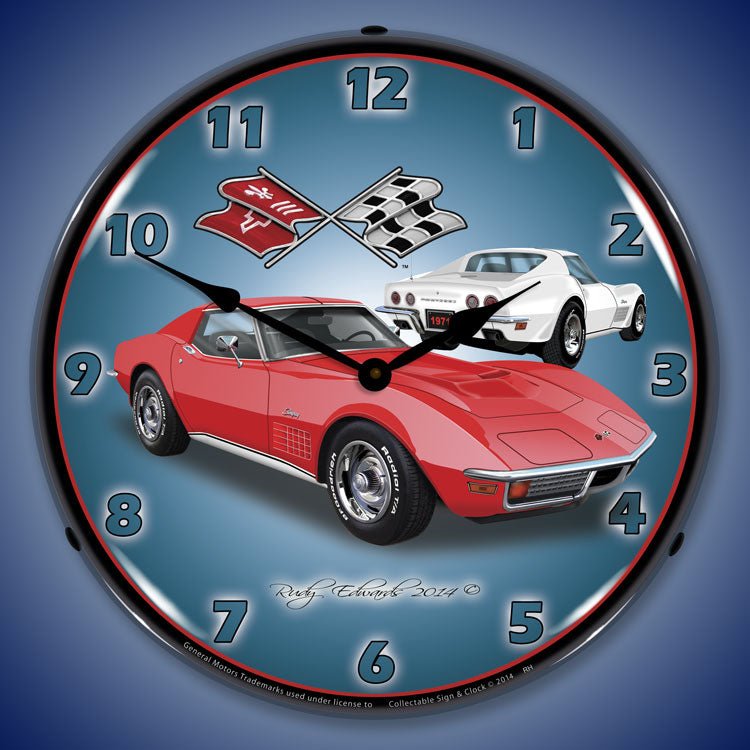 1971 C3 Corvette Stingray 14” Backlit LED Clock Red - Vette1 - C3 Clocks