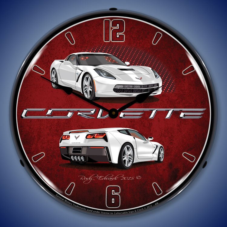 C7 Corvette Artic White 14” Backlit LED Clock - Vette1 - C7 Clocks