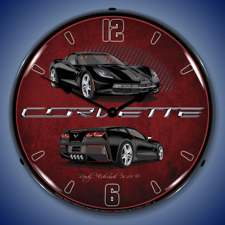 C7 Corvette Black 14” Backlit LED Clock - Vette1 - C7 Clocks