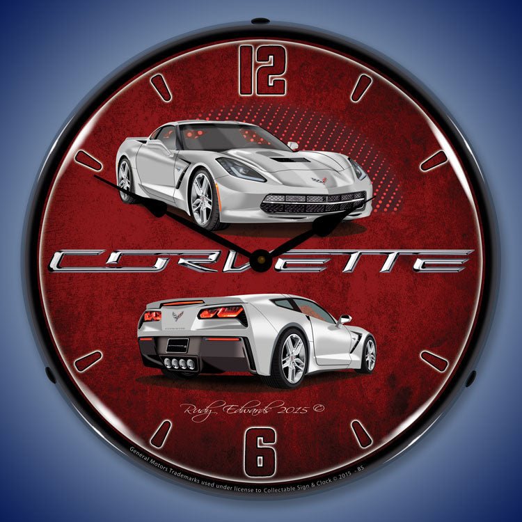 C7 Corvette Blade Silver 14” Backlit LED Clock - Vette1 - C7 Clocks