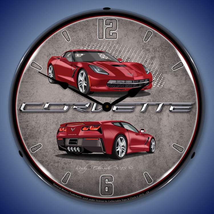C7 Corvette Crystal Red 14” Backlit LED Clock - Vette1 - C7 Clocks