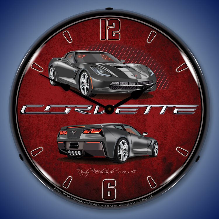 C7 Corvette Cyber Grey 14” Backlit LED Clock - Vette1 - C7 Clocks