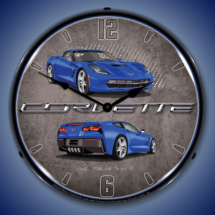 C7 Corvette Laguna Blue 14” Backlit LED Clock - Vette1 - C7 Clocks