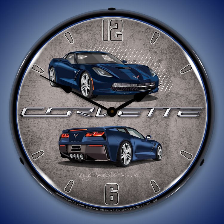 C7 Corvette Night Race Blue 14” Backlit LED Clock - Vette1 - C7 Clocks