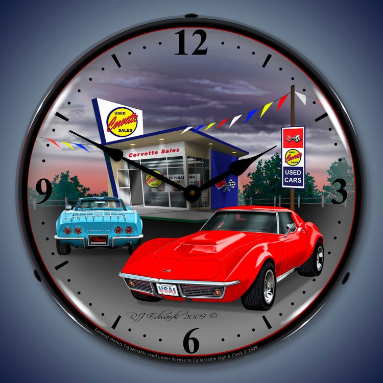 1968 C3 Corvette Stingray 14” Backlit LED Clock - Vette1 - C3 Clocks