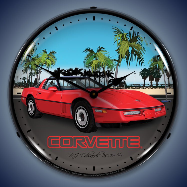 C4 Red Corvette 14" Backlit LED Clock - Vette1 - C4 Clocks