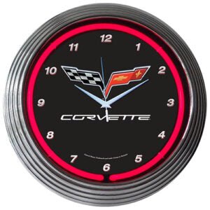 15" C6 Corvette Neon Red Clock - Vette1 - C6 Neon Clocks