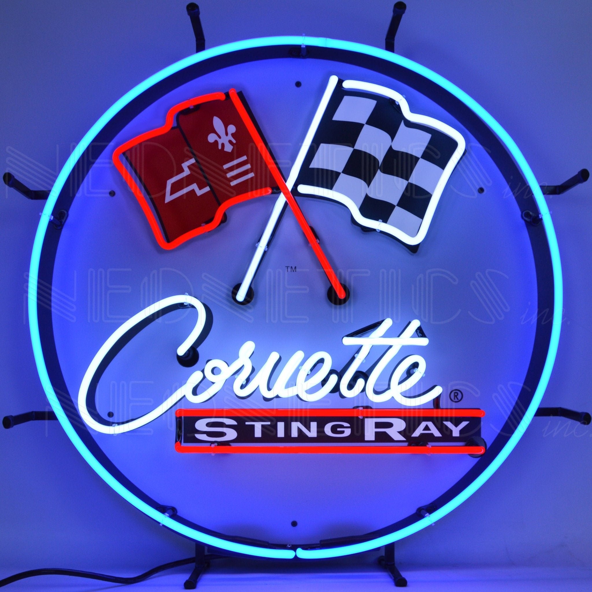 Corvette C2 Stingray Large Round Neon Sign with Backing-24" Diameter - Vette1 - C2 Neon Signs