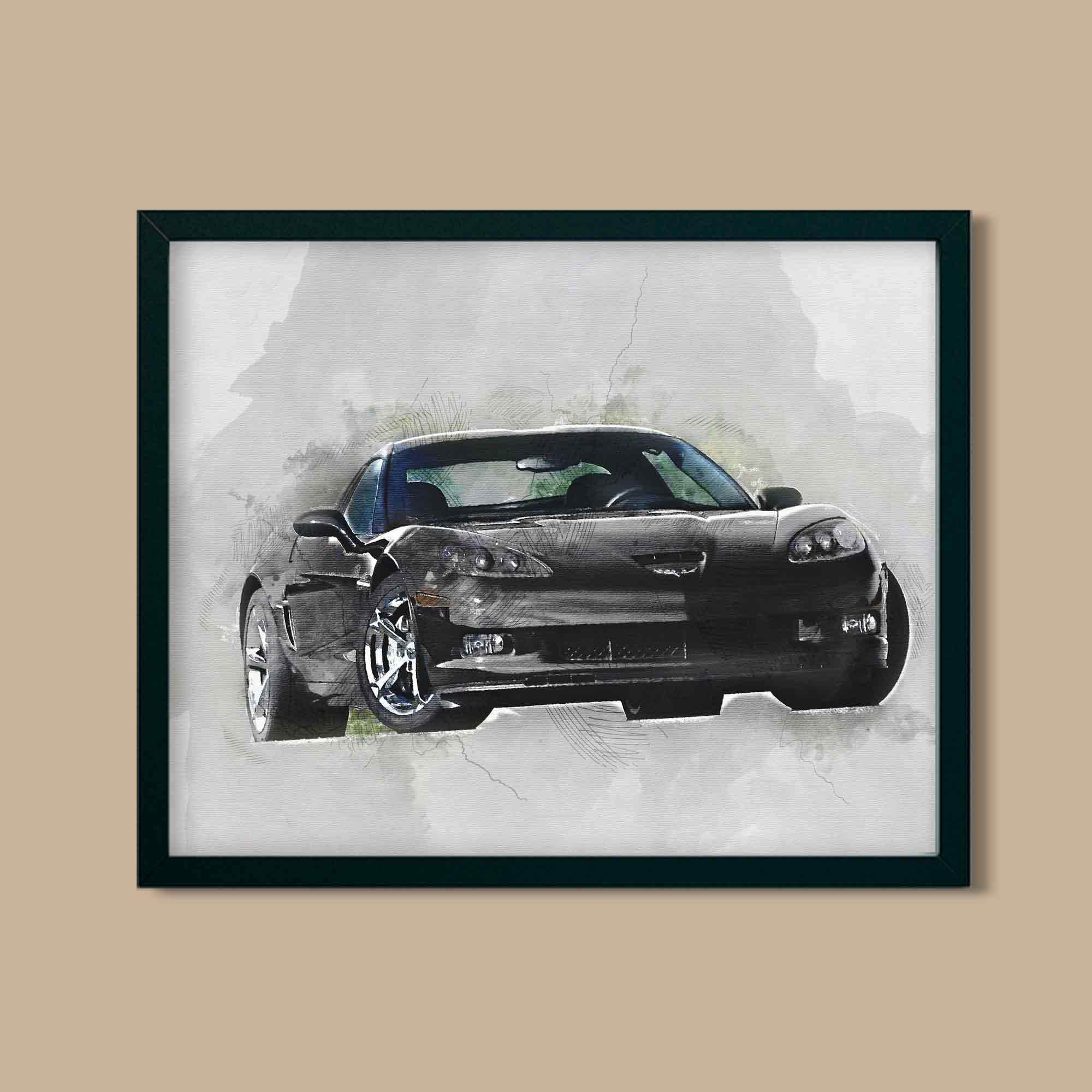 Corvette C6 Z06 Black Digital Watercolor Print - Vette1 - C6 Downloads