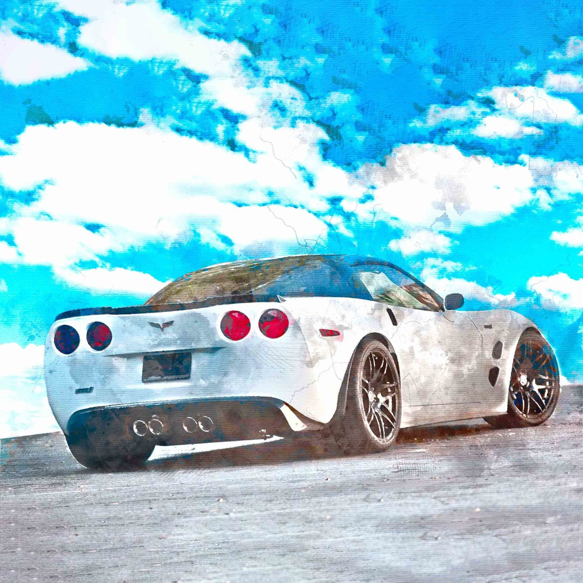 Corvette C6 ZR1 White Watercolor-look Print - Vette1 - Wall Art