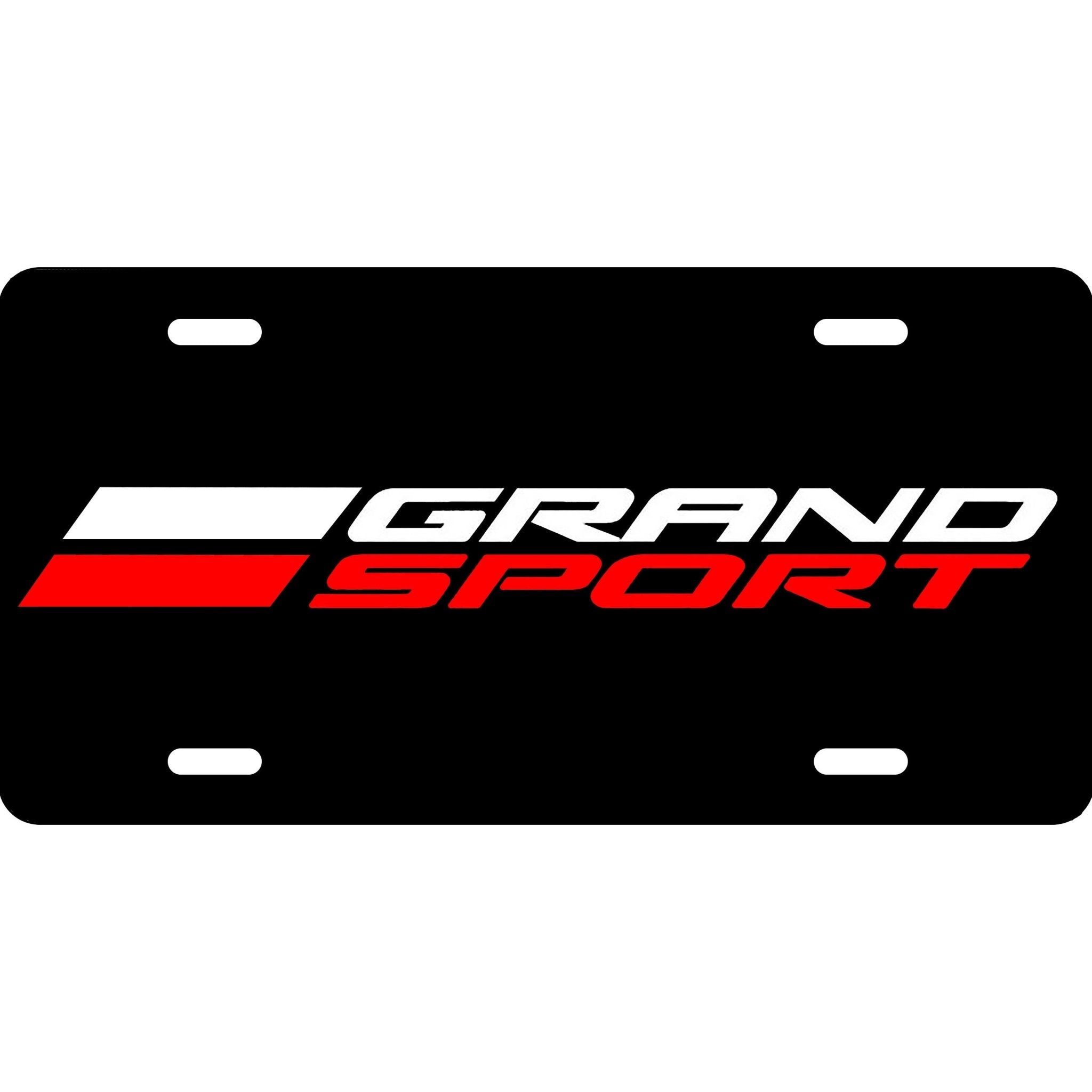 Corvette C7 Grand Sport Logo 1 License Plate Carbon Fiber Look, Black Background, American Flag - Vette1 - C7 License Plates