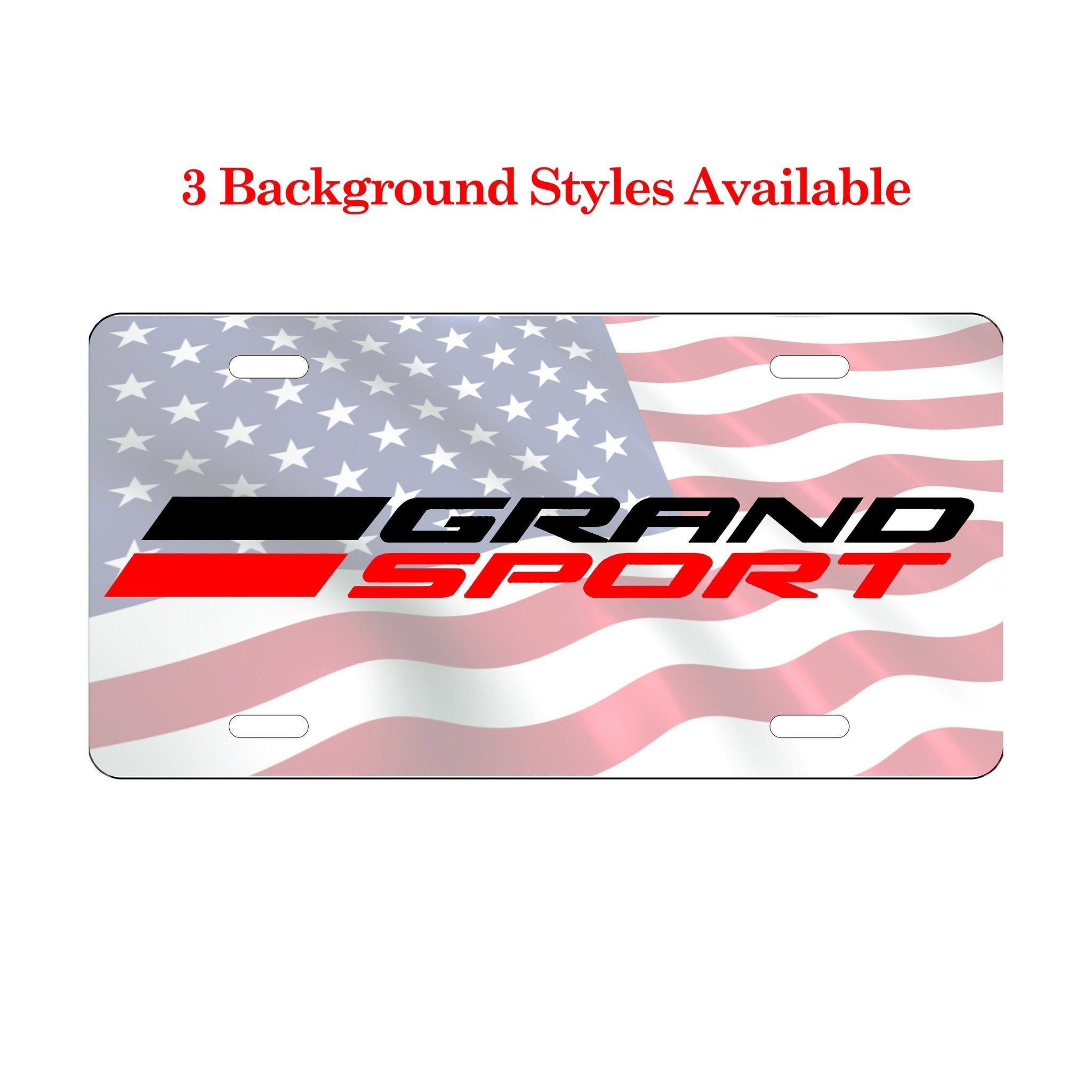 Corvette C7 Grand Sport Logo 1 License Plate Carbon Fiber Look, Black Background, American Flag - Vette1 - C7 License Plates