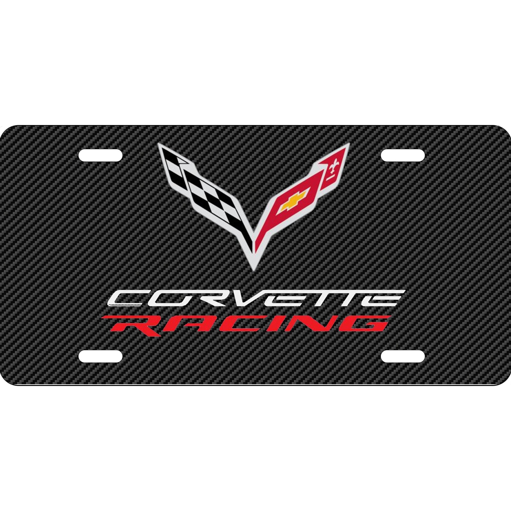 Corvette C7 Racing License Plate Carbon Fiber Look or Black Background - Vette1 - C7 License Plates