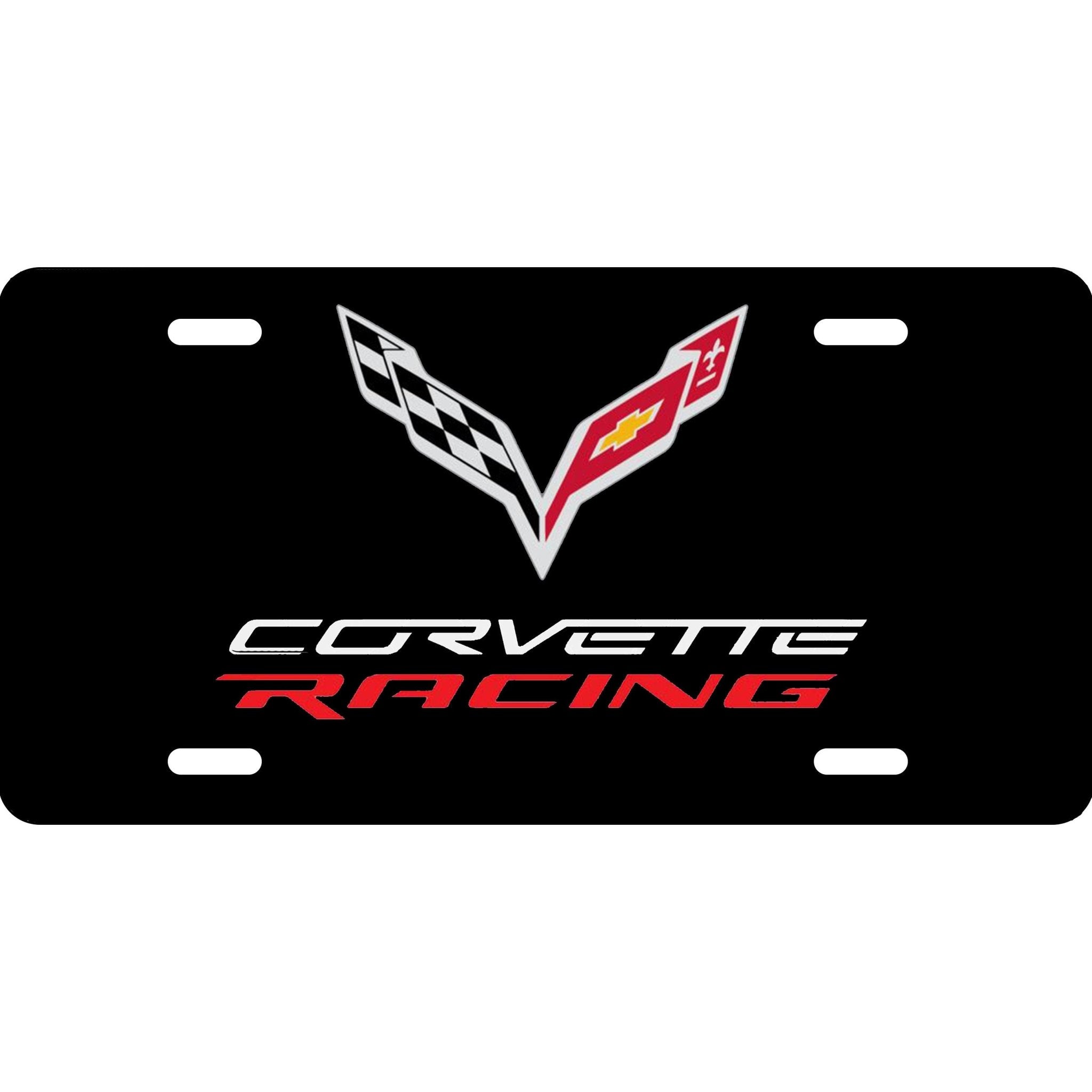 Corvette C7 Racing License Plate Carbon Fiber Look or Black Background - Vette1 - C7 License Plates