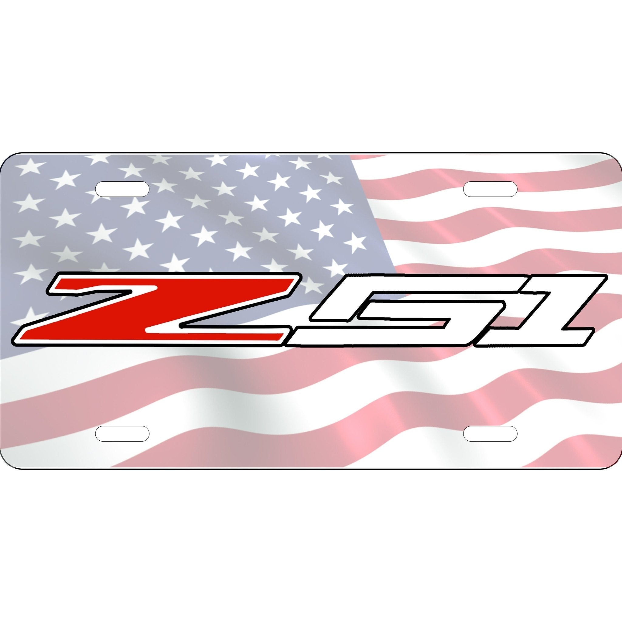 Corvette C7 Z51 Logo License Plate Carbon Fiber Look, Black Background, American Flag - Vette1 - C7 License Plates
