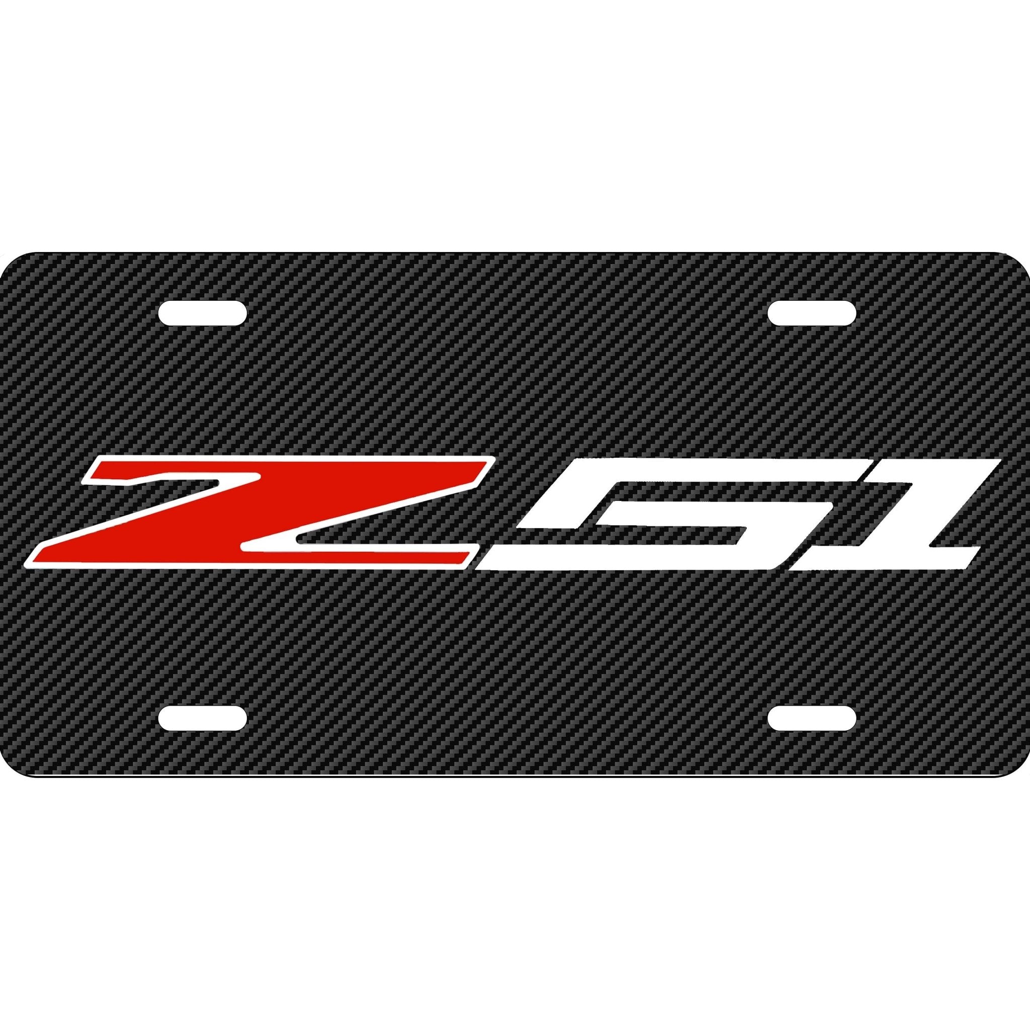 Corvette C7 Z51 Logo License Plate Carbon Fiber Look, Black Background, American Flag - Vette1 - C7 License Plates
