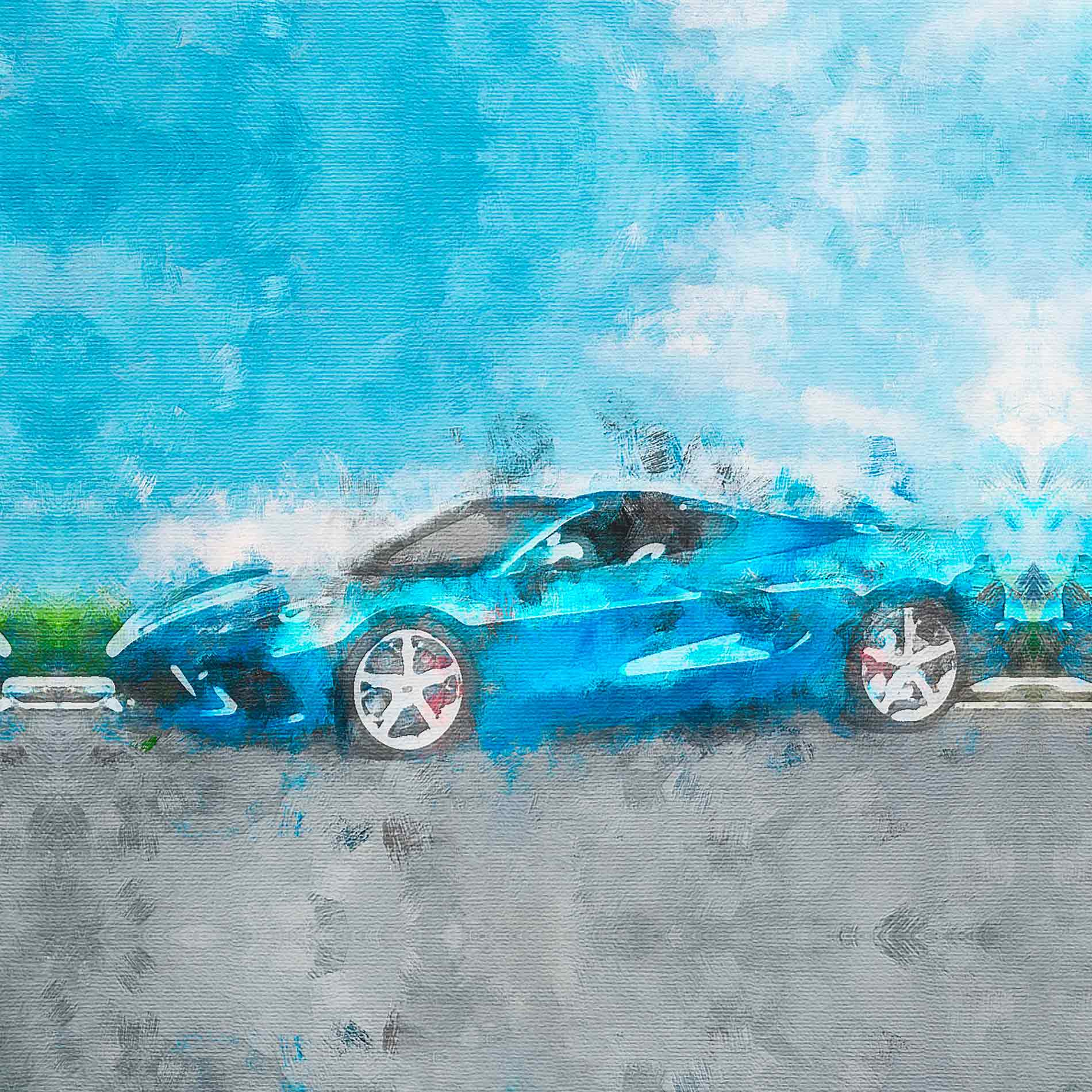 Corvette C8 Digital Watercolor-Look Poster Print - Rapid Blue - Vette1 - Wall Art
