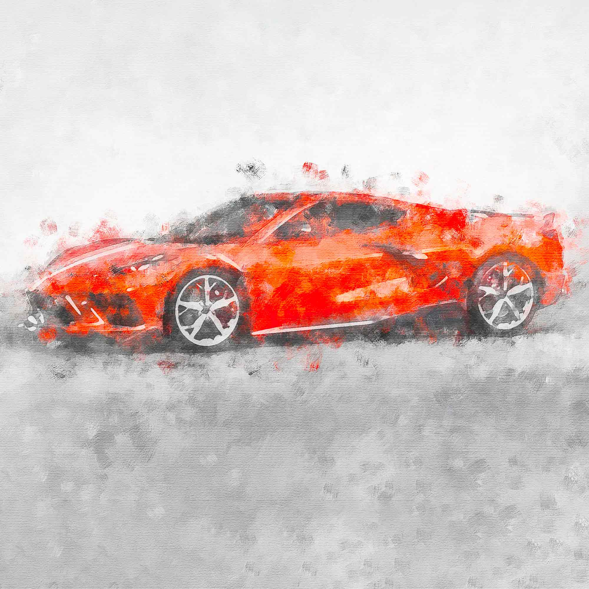 Corvette C8 Digital Watercolor-Look Poster Print - Sebring Orange - Vette1 - Wall Art
