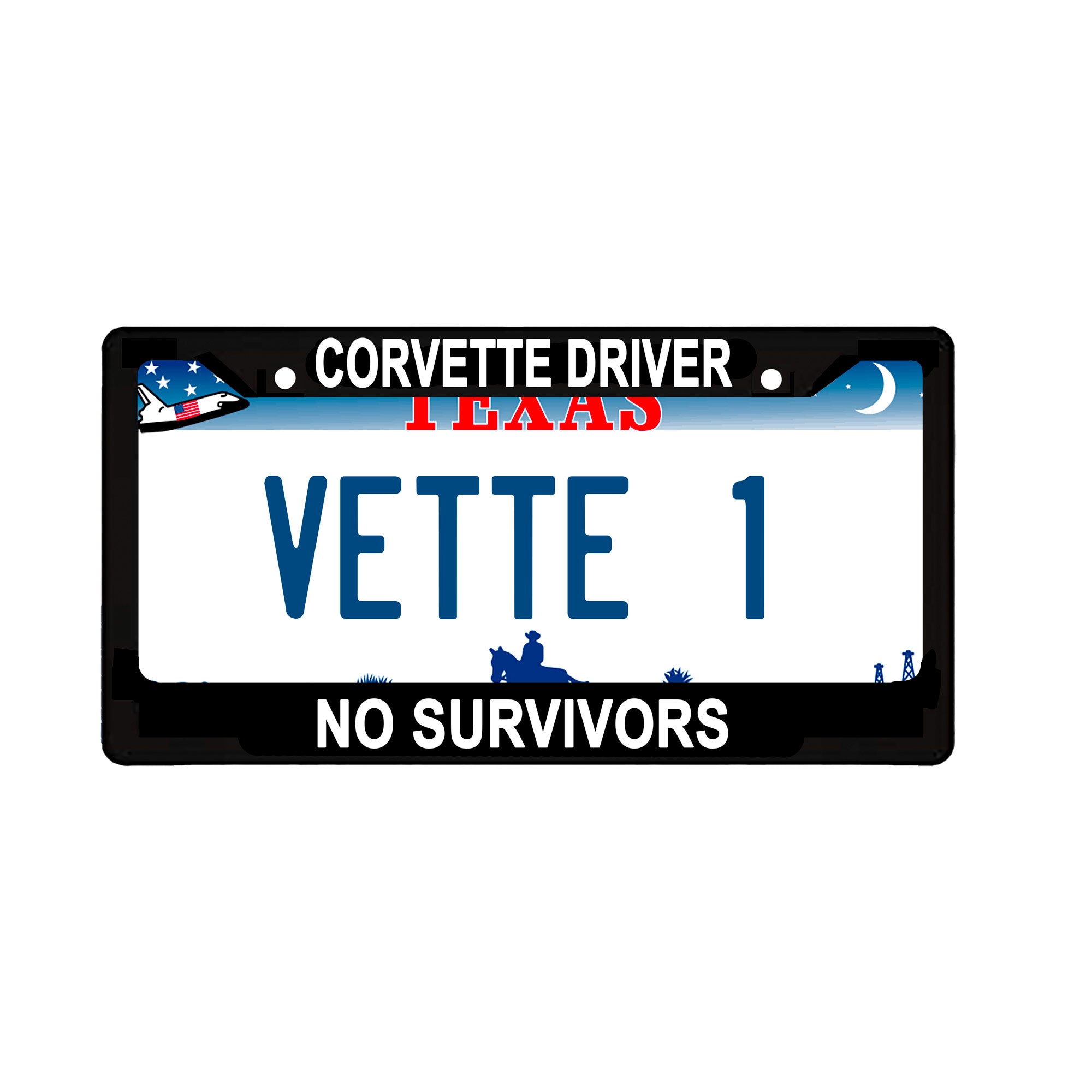 Corvette Driver No Survivors License Plate Frame | Great Gift for Fathers Day - Vette1 - Misc. License Plate Frames