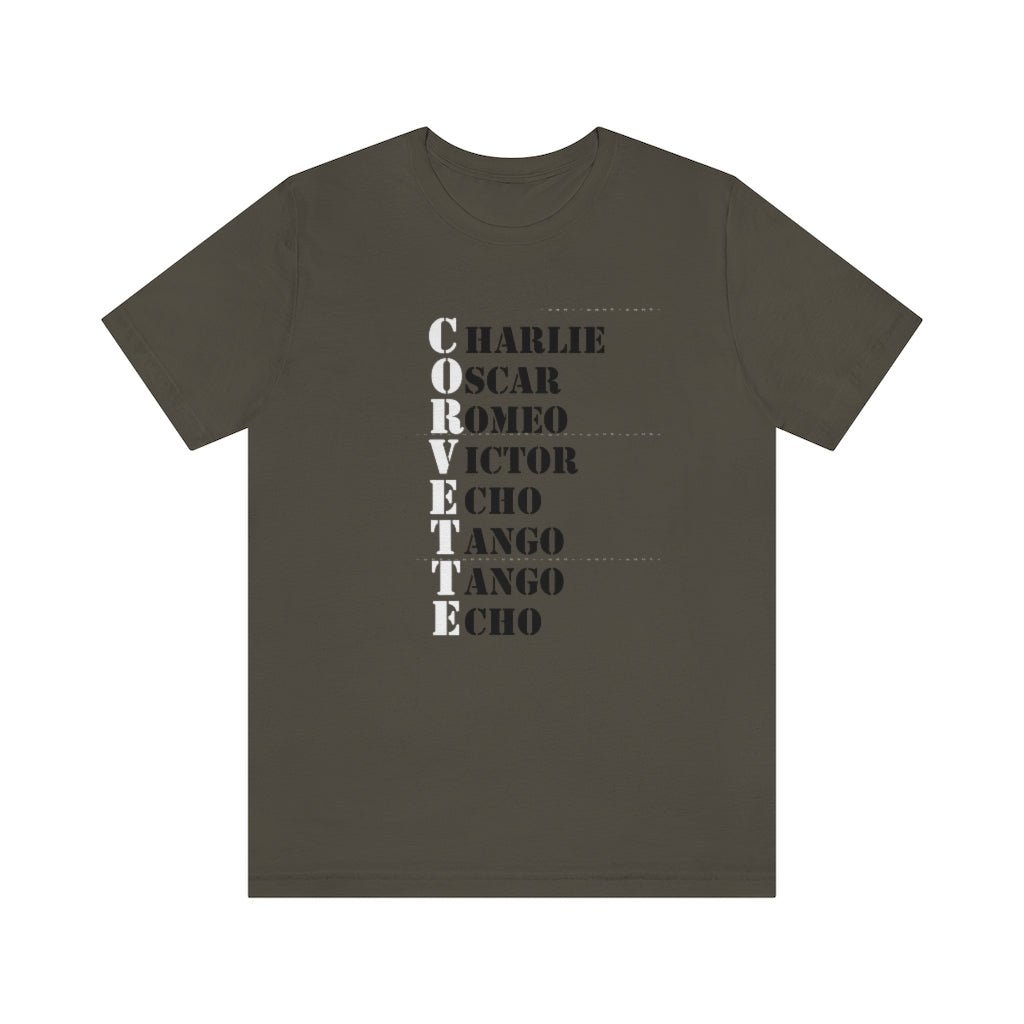 Corvette Military Phonetic Alphabet Short Sleeve Tee - Vette1 - Misc. Men's T-Shirts