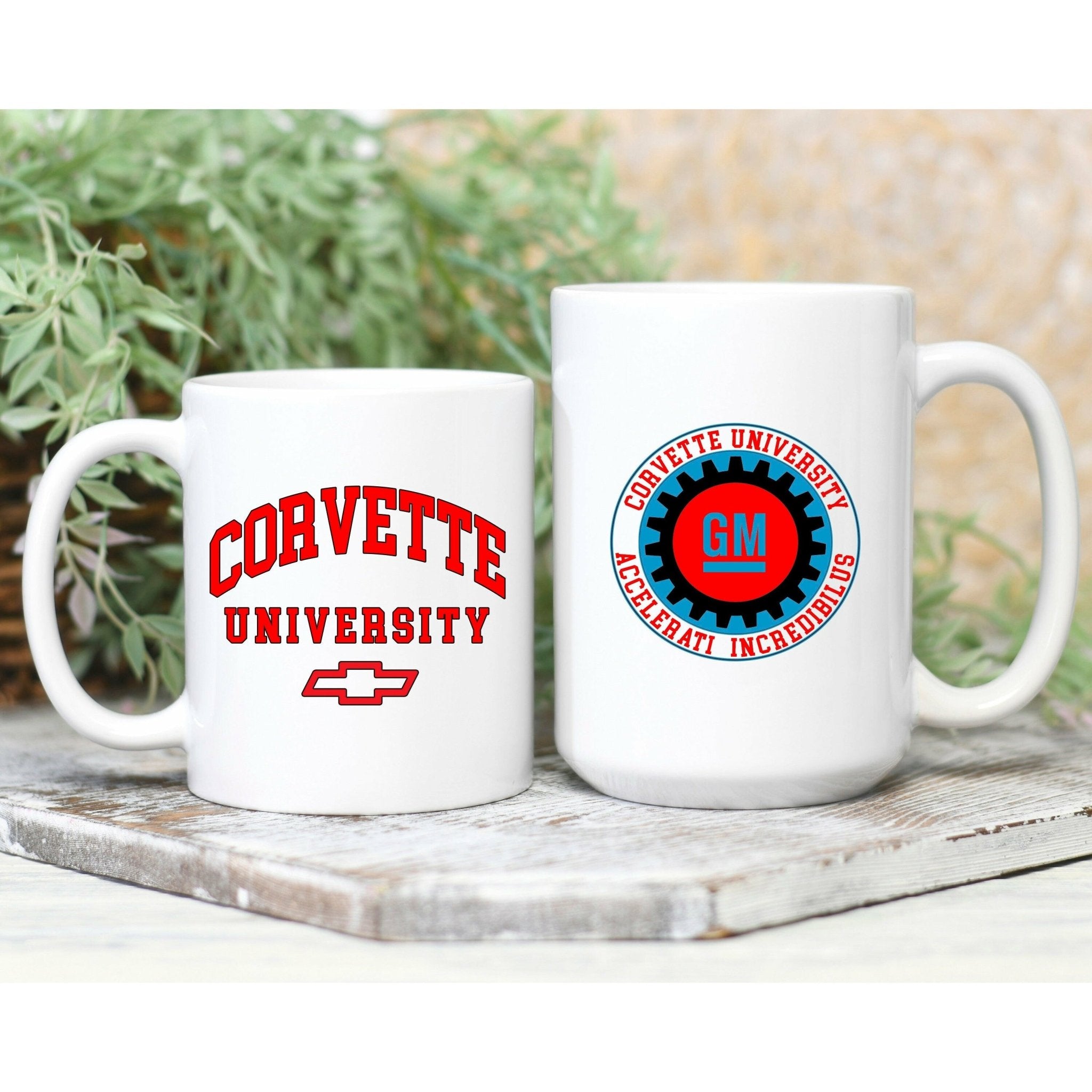 Corvette University White Ceramic Coffee Mug, 11 and 15oz. - Vette1 - Corvette University