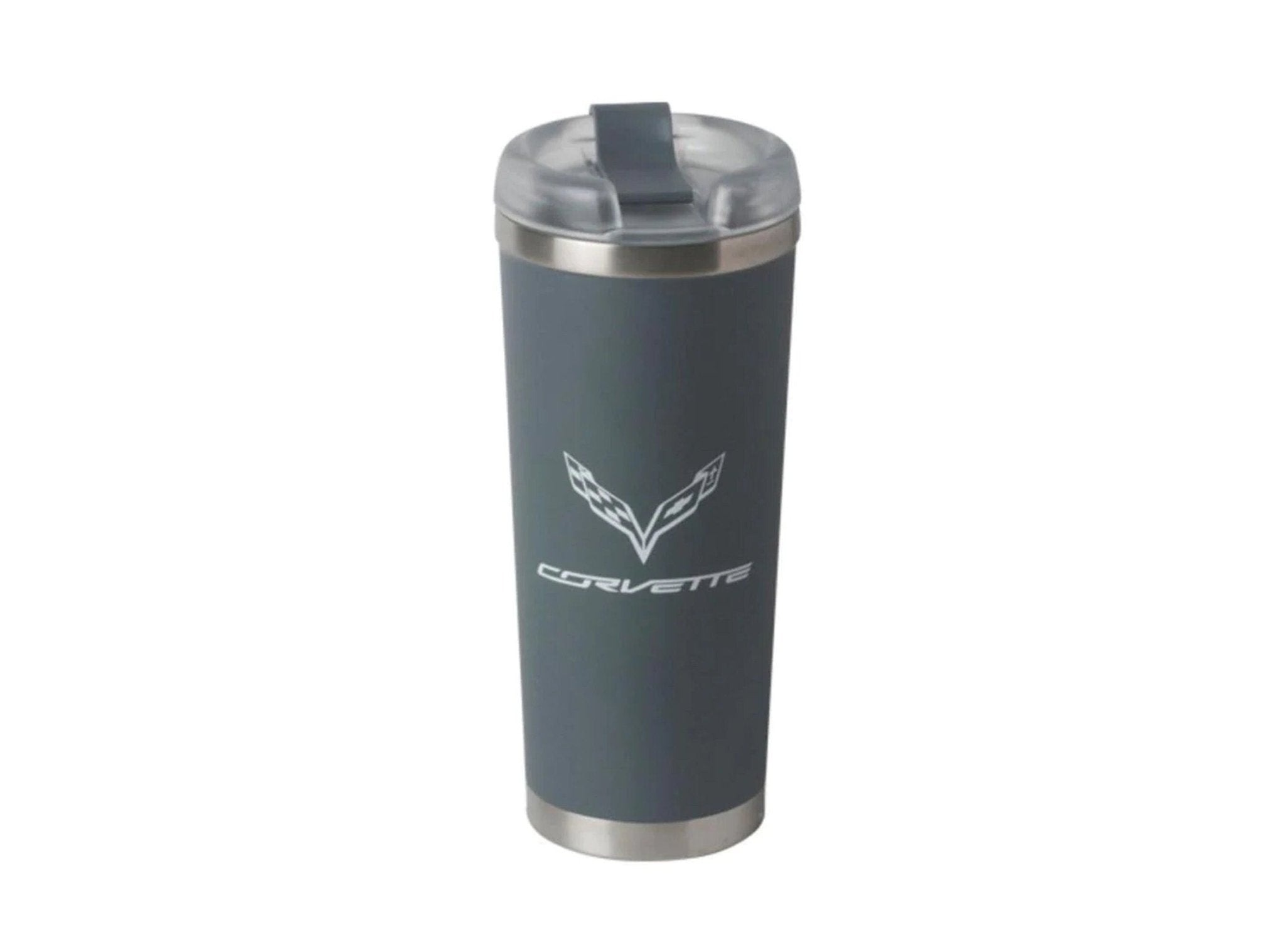 C7 Corvette 14oz Brooklyn Tumbler Vacuum Insulated w/ Crossed Flags - Matte Gray - Vette1 - C7 Travel Bottles