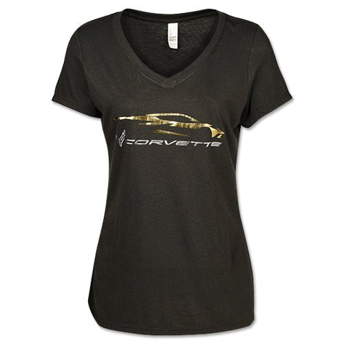 Ladies Corvette C8 Corvette Gesture V-Neck Tee - Vette1 - C8 Ladies' Tops