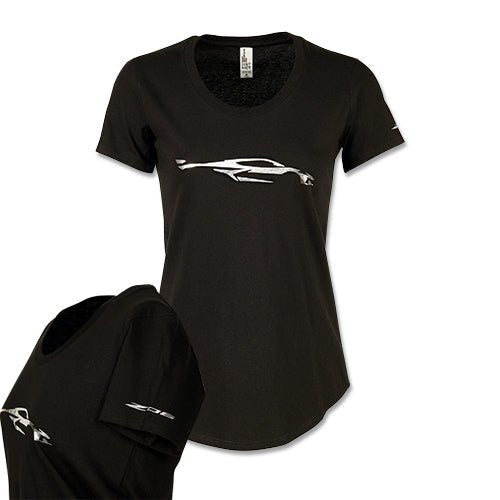 Ladies Corvette C8 Z06 Foil Gesture Black T-Shirt - Vette1 - C8 Ladies Tops Z06