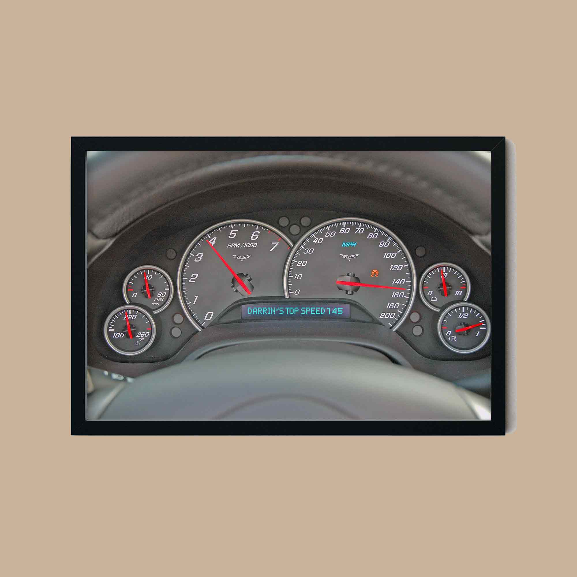 Personalized C6 Corvette Dash Print with Top Speed & Driver Name - Vette1 - C6 Wall Art