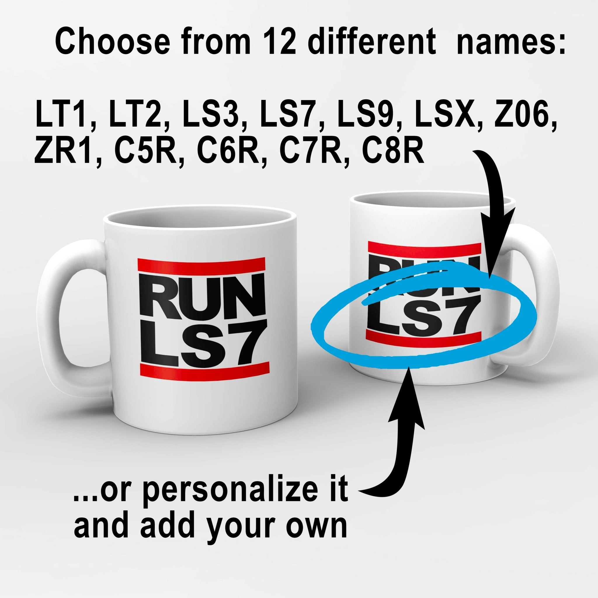 "RUN Corvette" Ceramic Coffee Mug - Personalization Available, 11 oz. - Vette1 - Misc. Coffee Mugs
